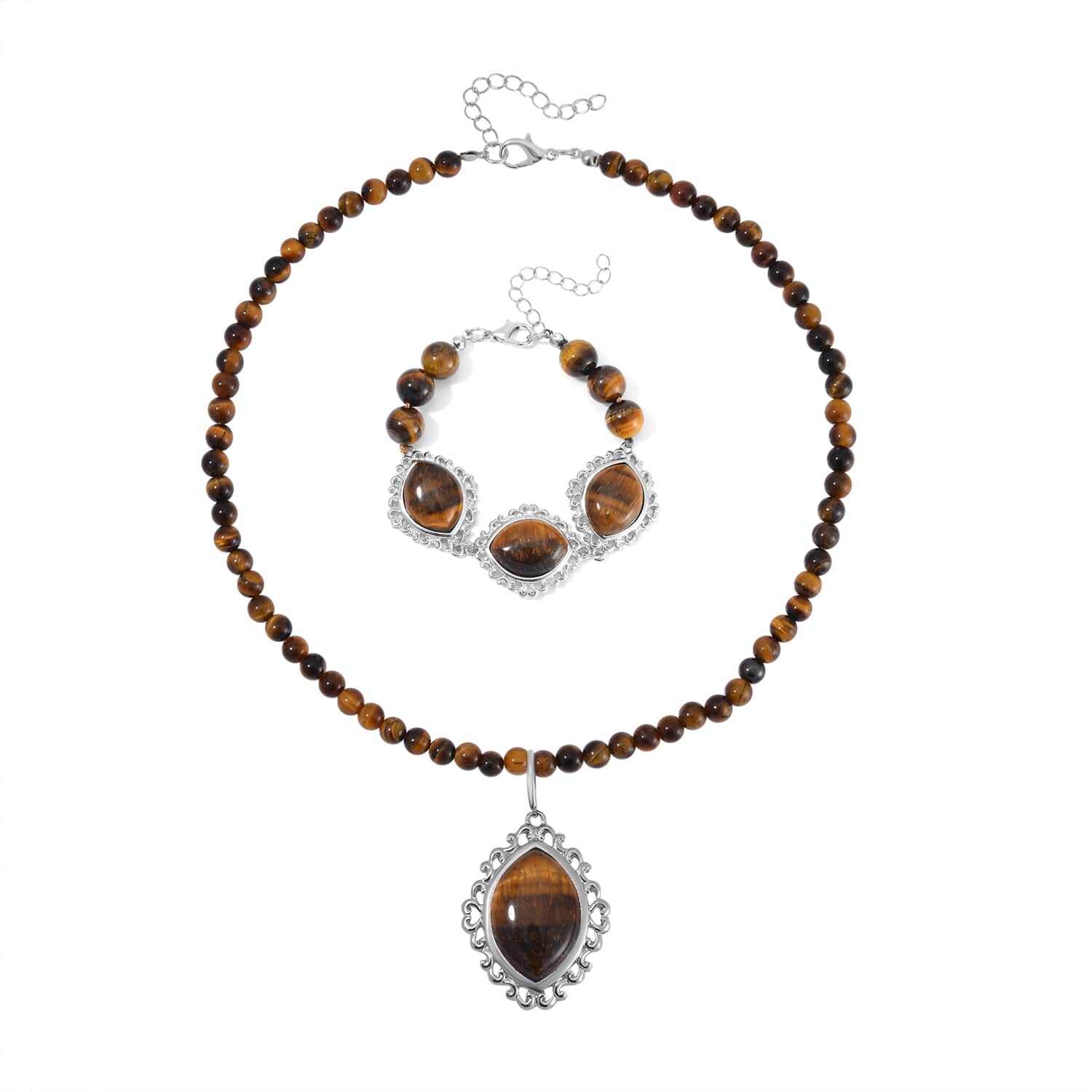 Tiger's Eye Necklace & Bracelet Set - Double Layered sold Necklace