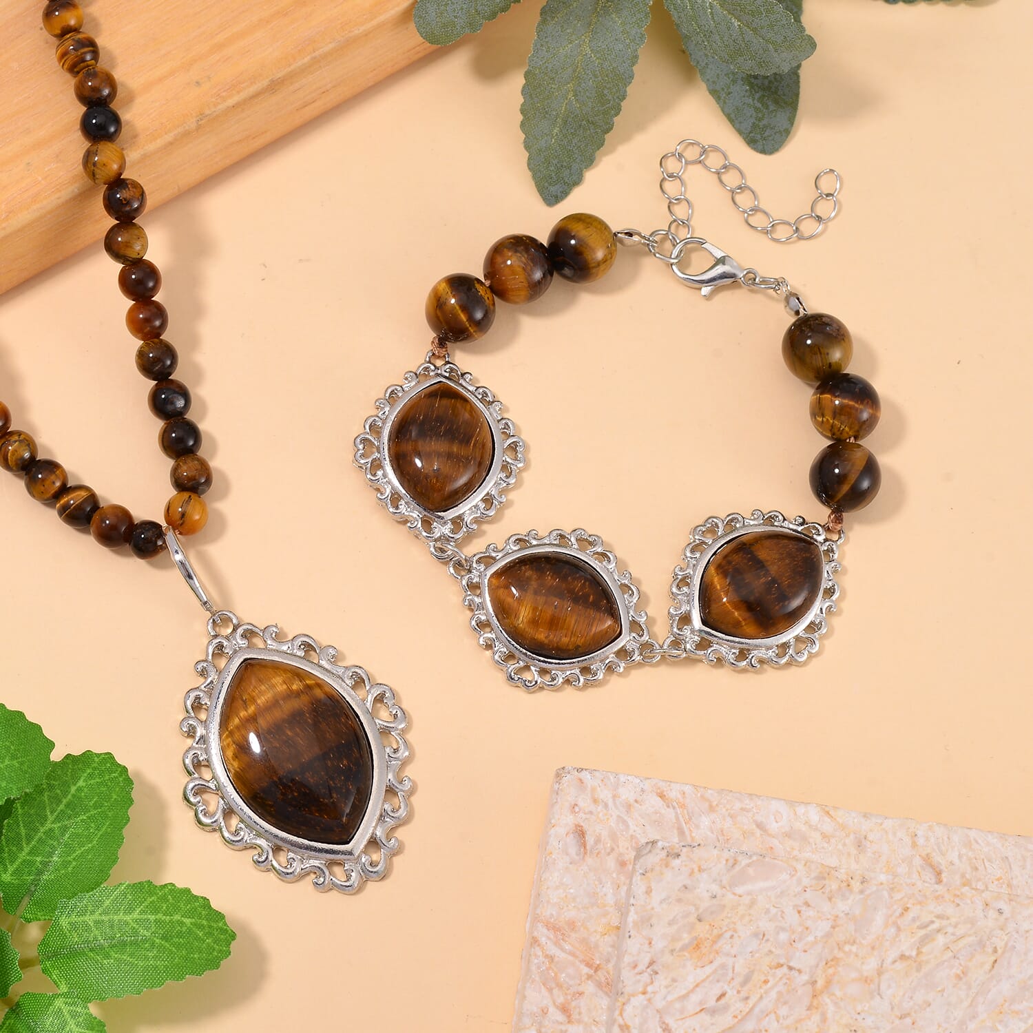 Buy Tigers Eye 295.00 ctw Pendant with Beaded Necklace 18-20