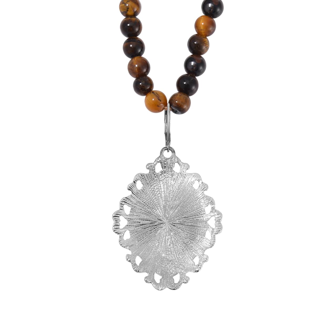 Tigers Eye 295.00 ctw Pendant with Beaded Necklace 18-20 Inches and Bracelet (8-10In) in Silvertone image number 5