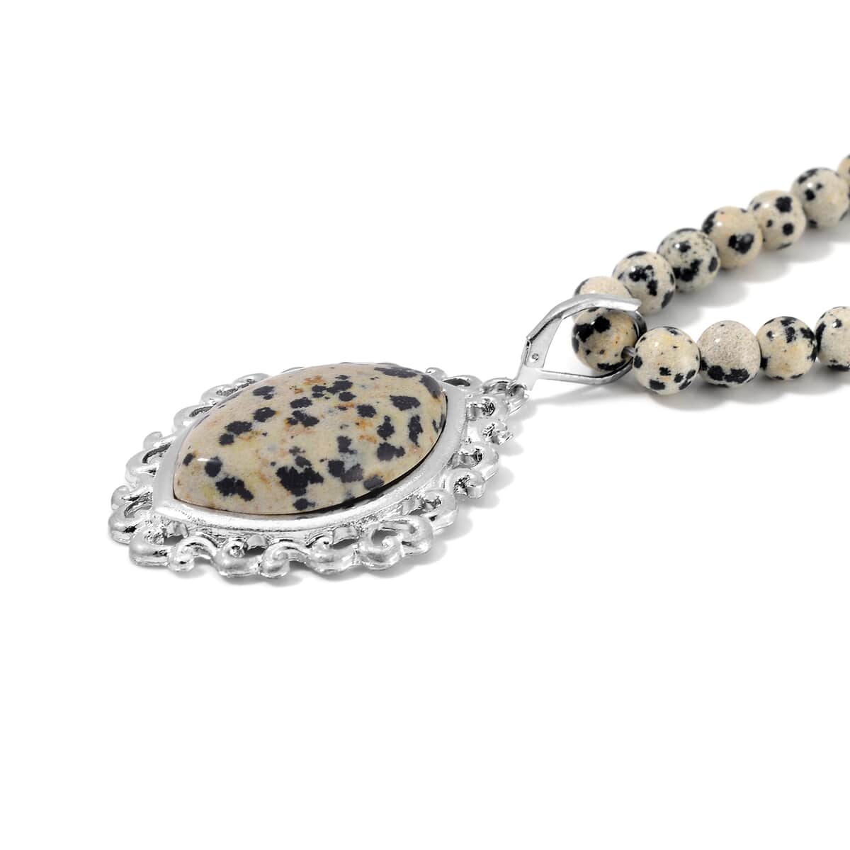 Dalmatian Jasper Pendant with Beaded Necklace 18-20 Inches and Bracelet (8-10In) in Silvertone 275.00 ctw image number 4