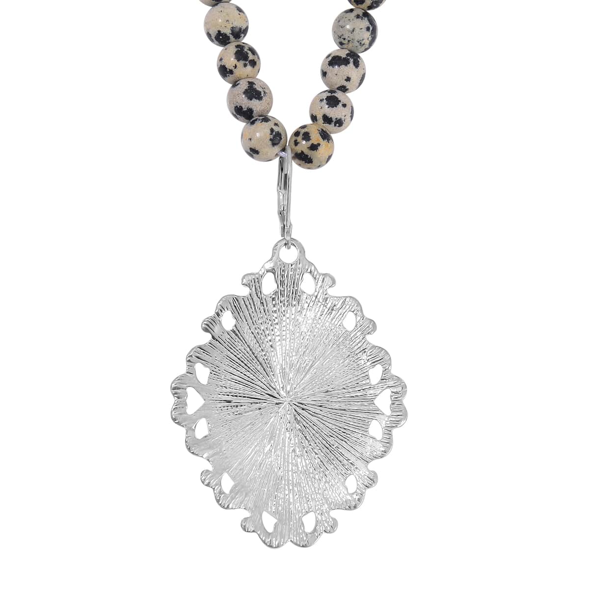 Dalmatian Jasper Pendant with Beaded Necklace 18-20 Inches and Bracelet (8-10In) in Silvertone 275.00 ctw image number 5