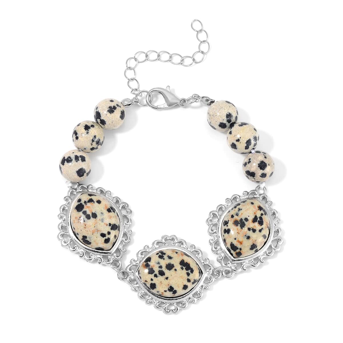 Dalmatian Jasper Pendant with Beaded Necklace 18-20 Inches and Bracelet (8-10In) in Silvertone 275.00 ctw image number 8