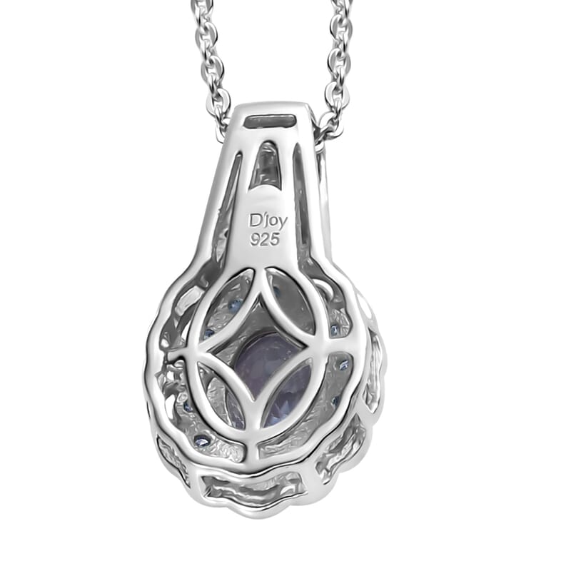 Peacock Tanzanite, Blue and White Diamond 1.20 ctw Halo Pendant Necklace in Platinum Over Sterling Silver 20 Inches