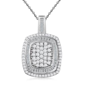 Diamond 1.00 ctw Art and Deco Pendant Necklace in Rhodium Over Sterling Silver 20 Inches