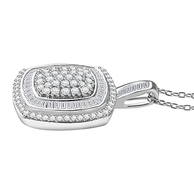 Diamond 1.00 ctw Art and Deco Pendant Necklace in Rhodium Over Sterling Silver 20 Inches