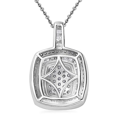 Diamond 1.00 ctw Art and Deco Pendant Necklace in Rhodium Over Sterling Silver 20 Inches