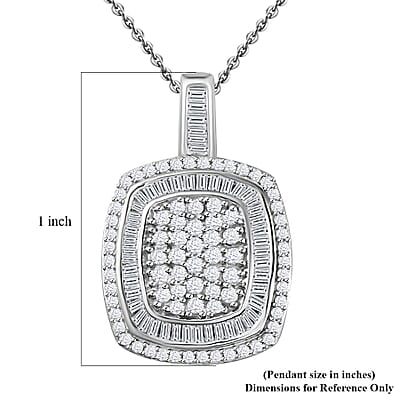 Diamond 1.00 ctw Art and Deco Pendant Necklace in Rhodium Over Sterling Silver 20 Inches