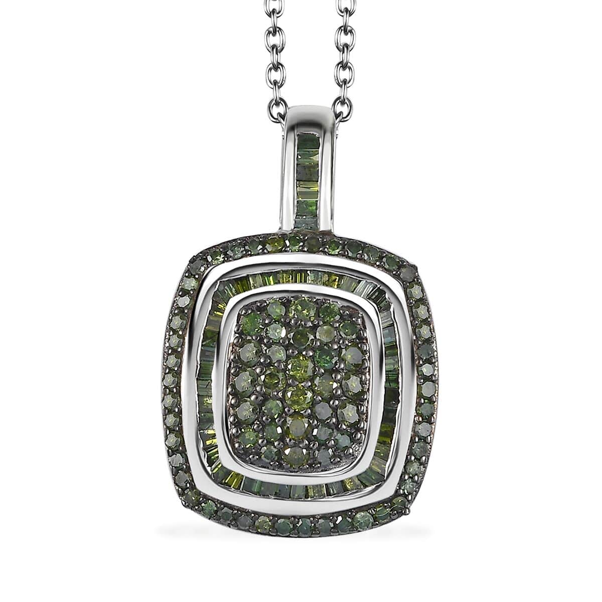 Green Diamond 1.00 ctw Art and Deco Pendant Necklace in Rhodium Over Sterling Silver 20 Inches image number 0