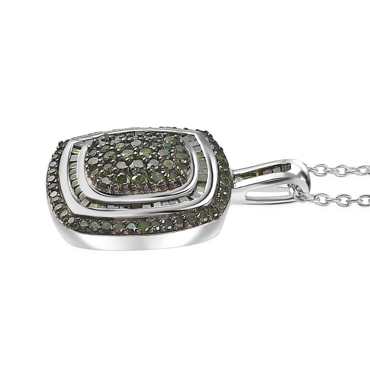 Green Diamond 1.00 ctw Art and Deco Pendant Necklace in Rhodium Over Sterling Silver 20 Inches image number 3