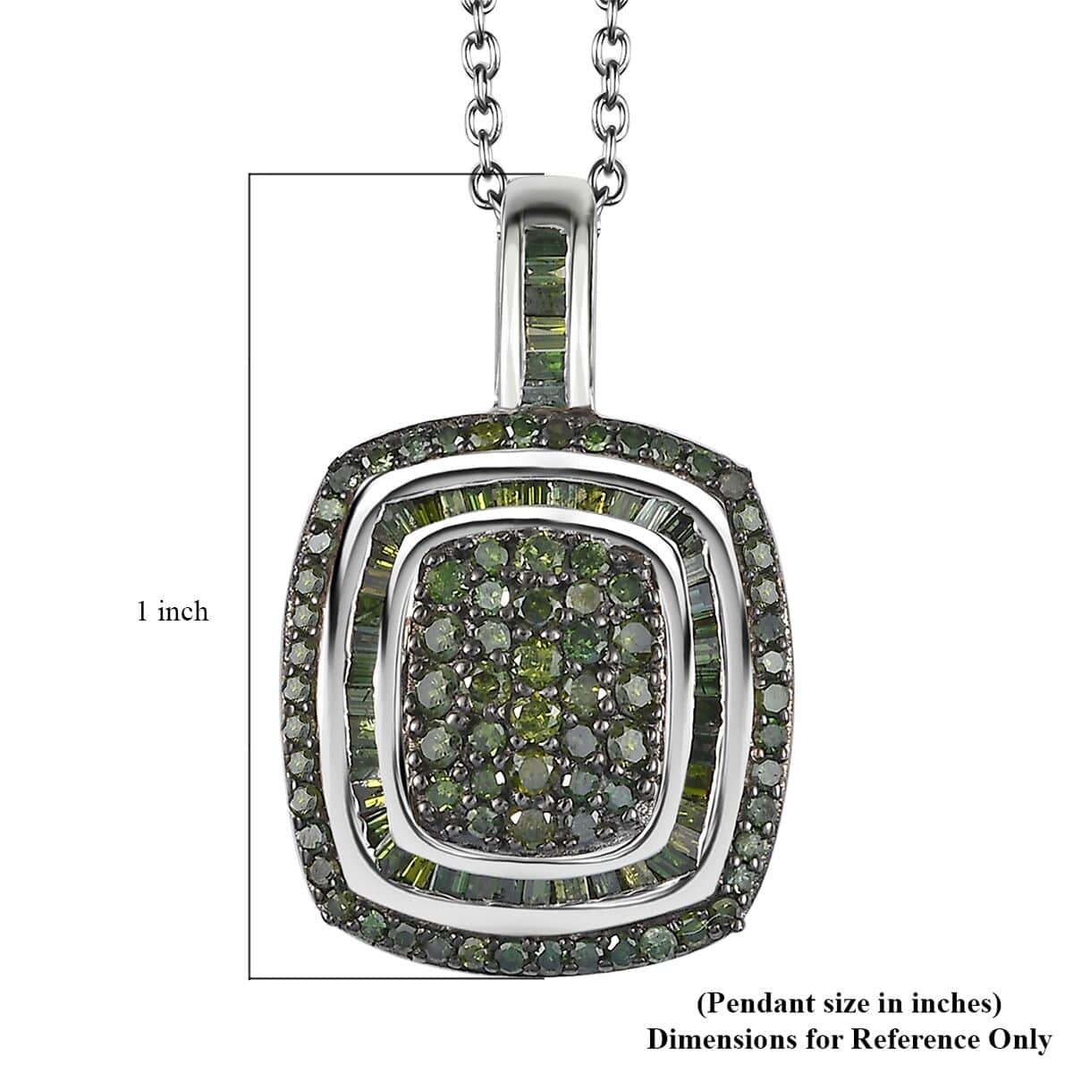 Green Diamond 1.00 ctw Art and Deco Pendant Necklace in Rhodium Over Sterling Silver 20 Inches image number 6