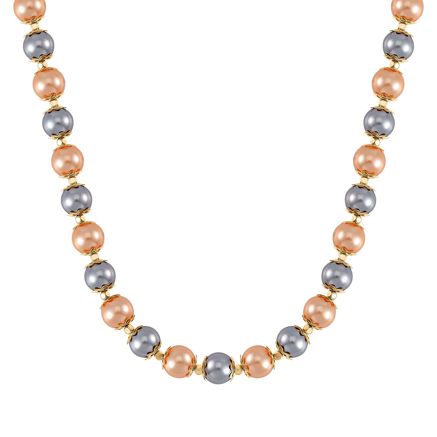 Golden and Silver Shell Pearl Statement Necklace 18-20 Inches and Bracelet (6.5-8.5In) in Goldtone