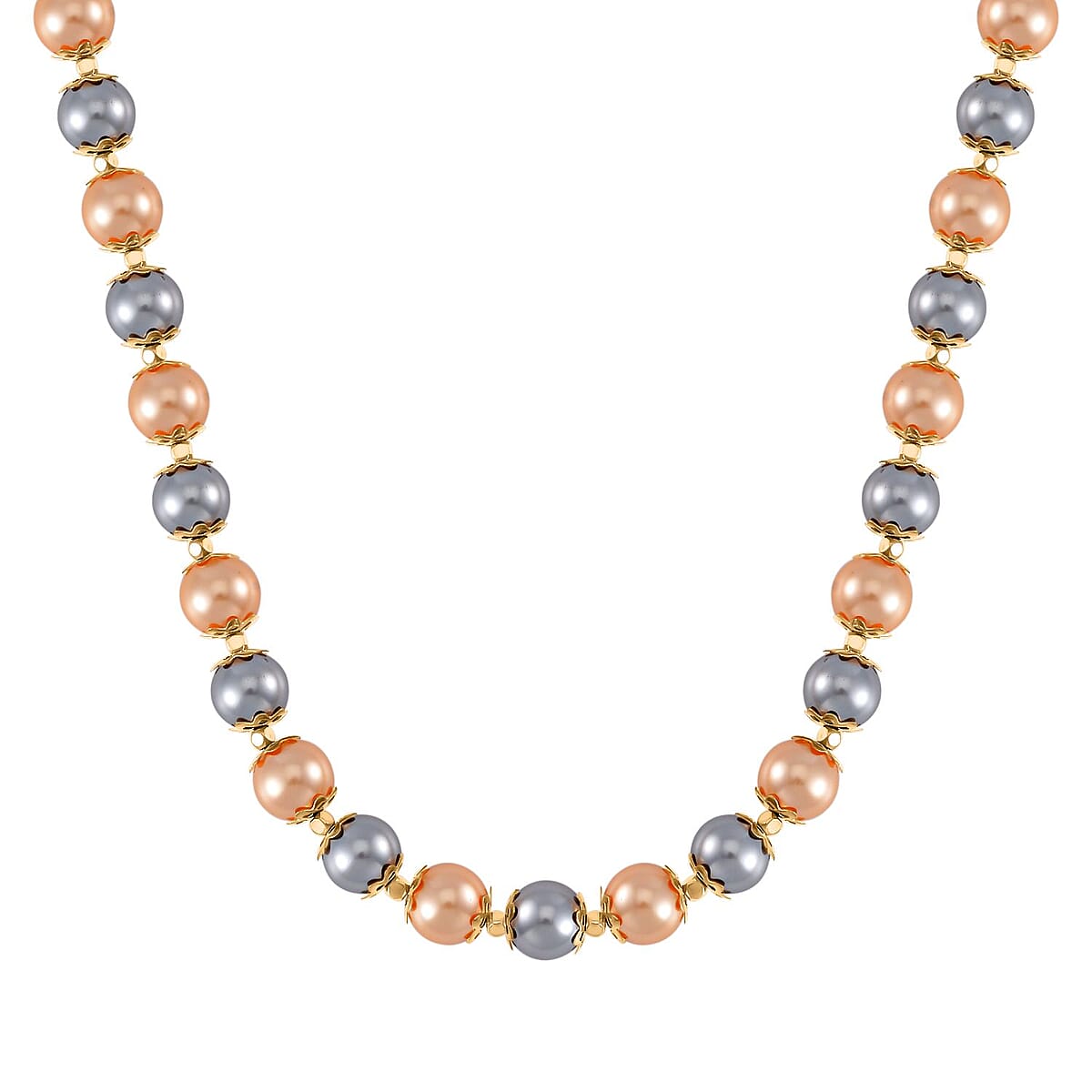 Golden and Silver Shell Pearl Statement Necklace 18-20 Inches and Bracelet (6.5-8.5In) in Goldtone image number 2