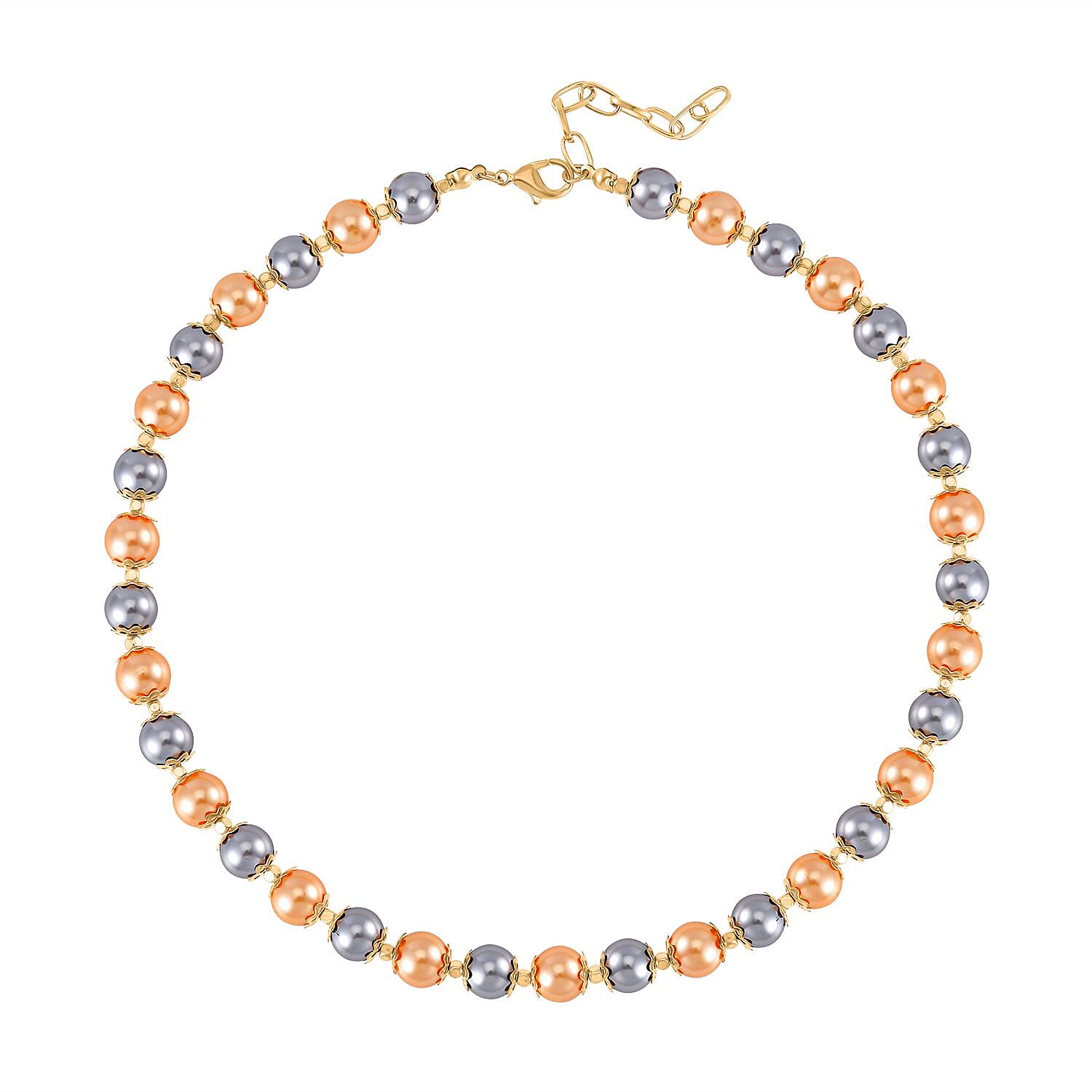 Golden and Silver Shell Pearl Statement Necklace 18-20 Inches and Bracelet (6.5-8.5In) in Goldtone