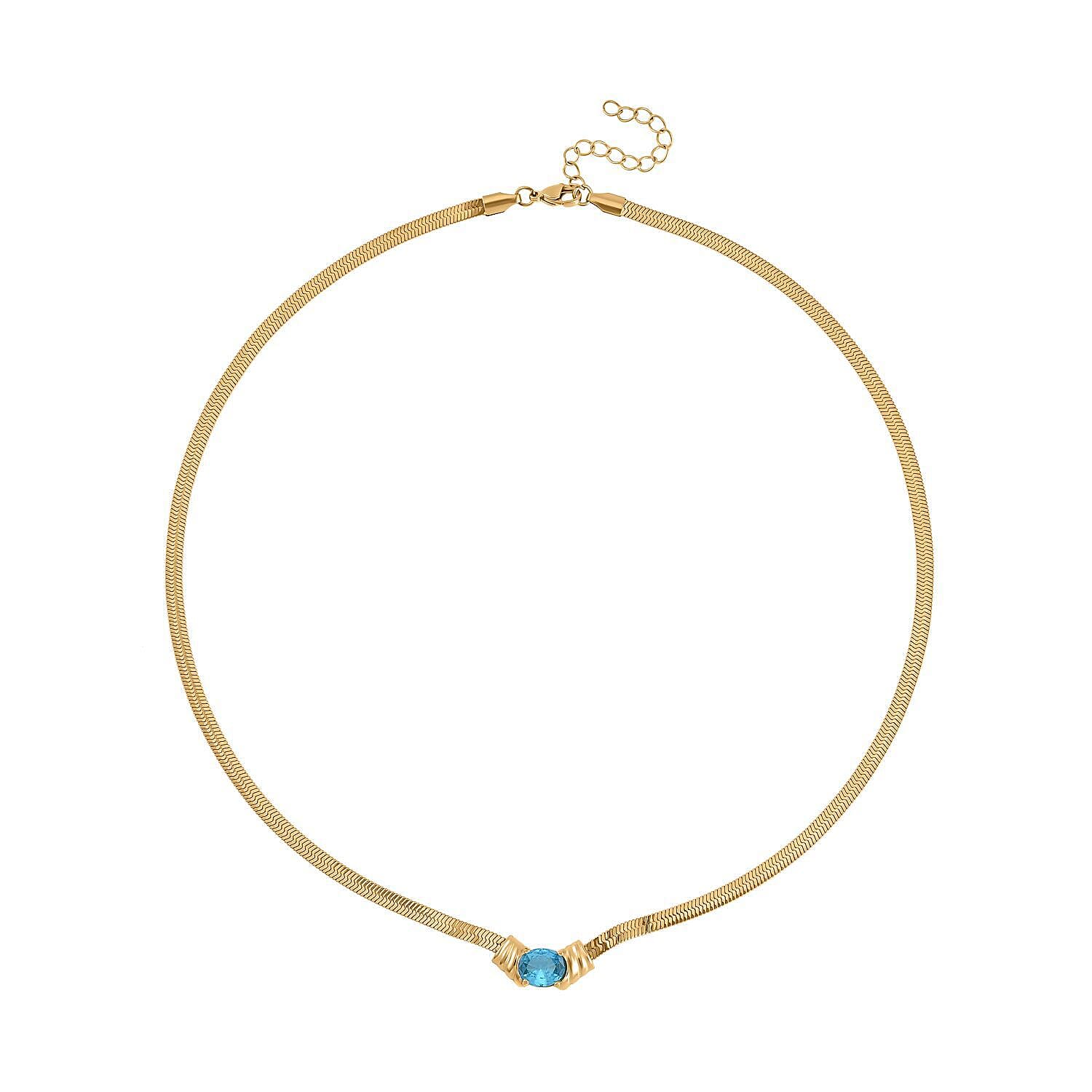 Blue Austrian Crystal Necklace 20 Inches and Bracelet (7.5In) in ION YG Stainless Steel