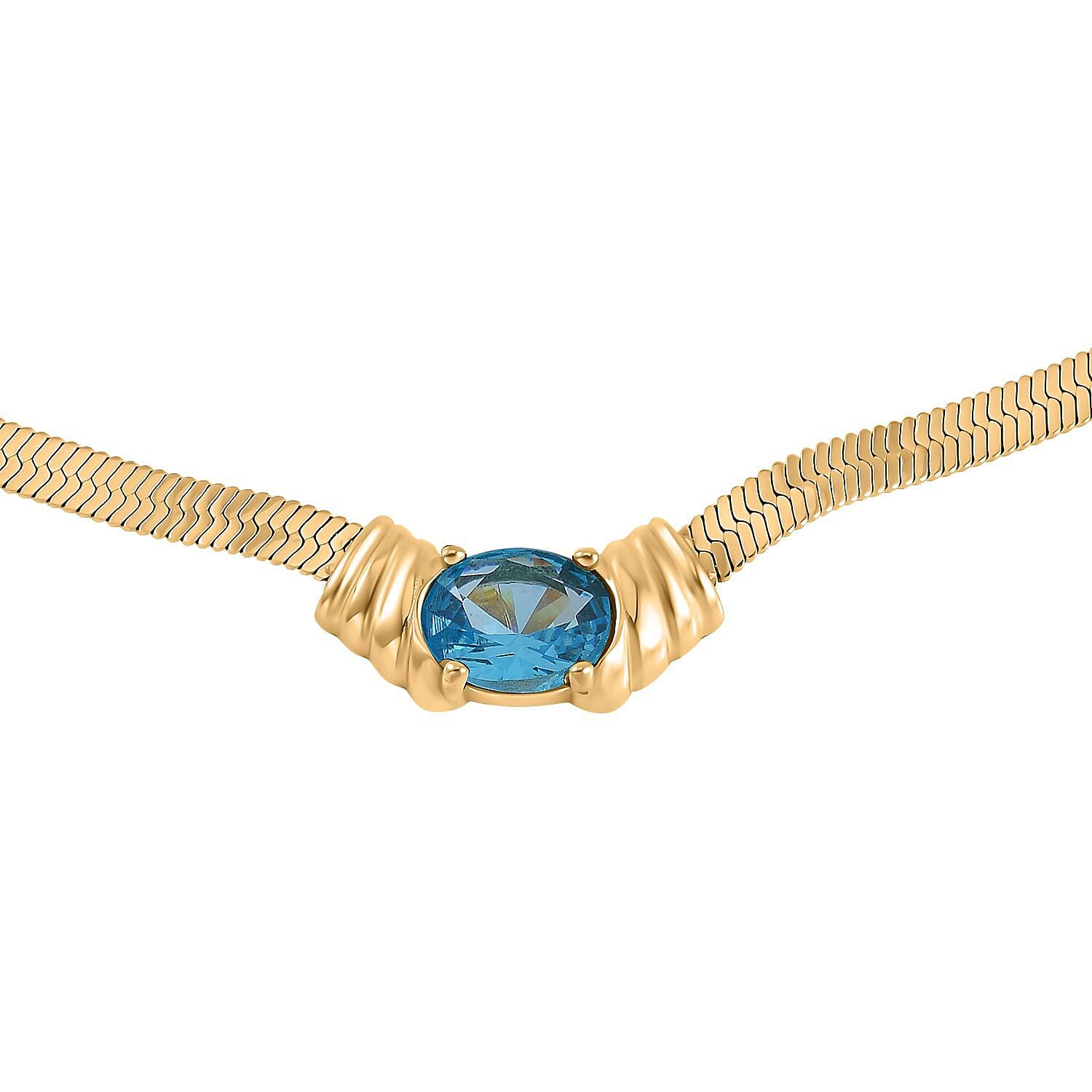Blue Austrian Crystal Necklace 20 Inches and Bracelet (7.5In) in ION YG Stainless Steel