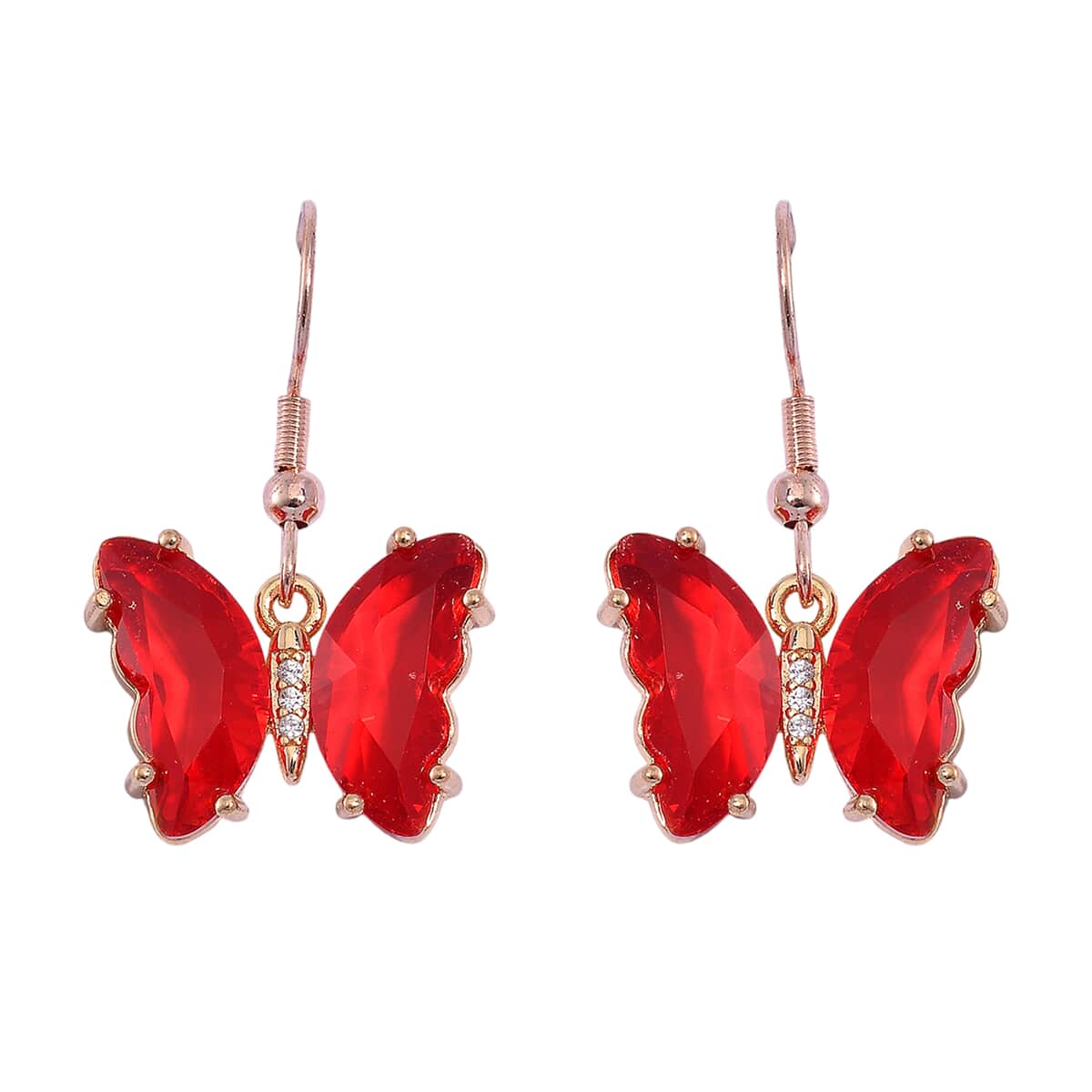 TLV Red Glass, Simulated Diamond and Red Jasper Beaded Butterfly Necklace (17-22 Inches) and Earrings in Goldtone 105.15 ctw image number 4