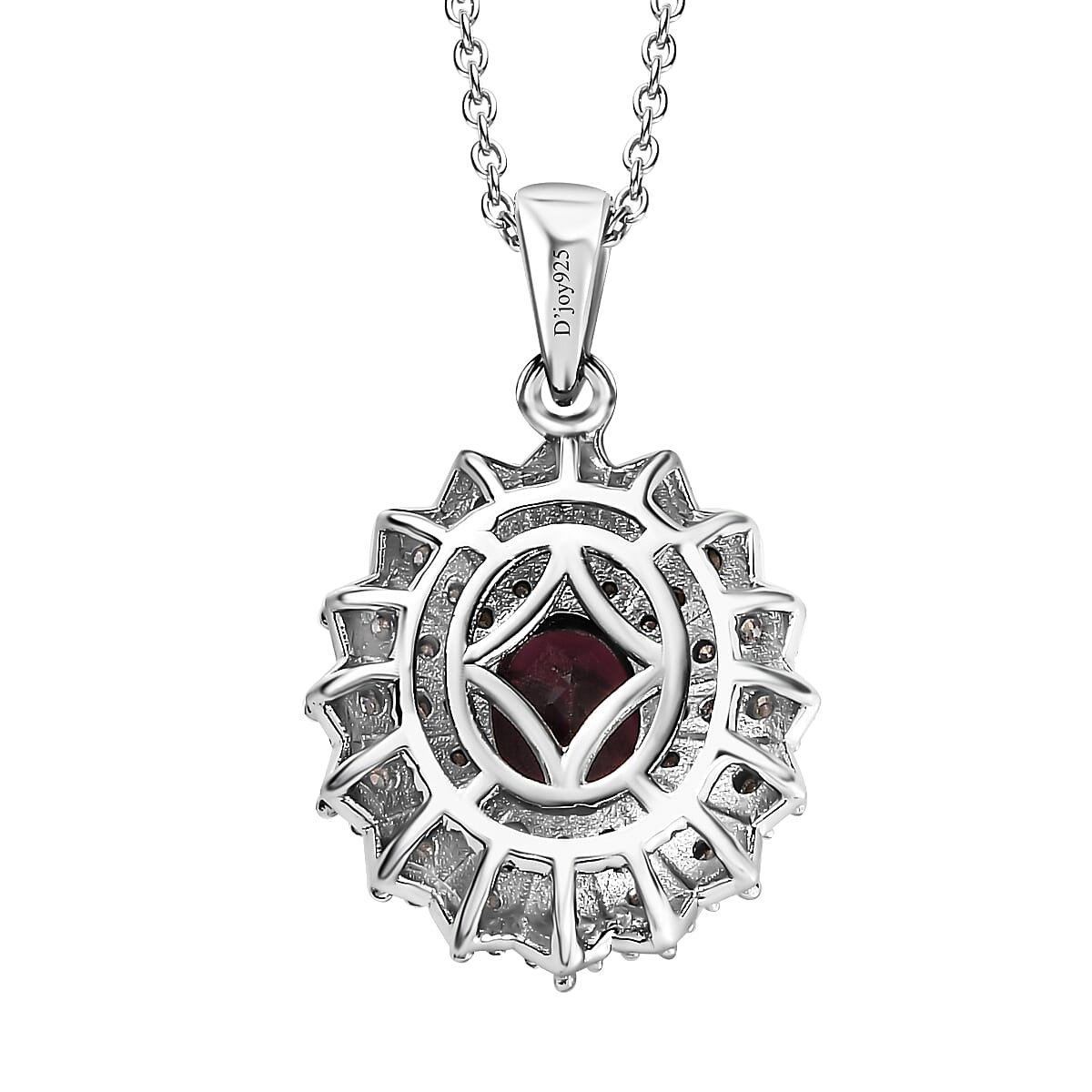 Tanzanian Wine Garnet and Moissanite Sunray Pendant Necklace 20 Inches in Rhodium Over Sterling Silver 2.25 ctw
