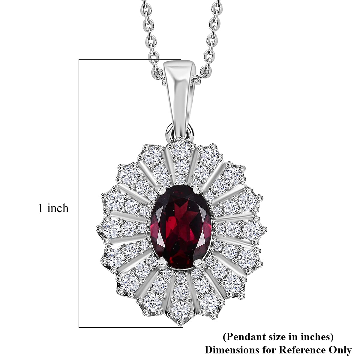 Tanzanian Wine Garnet and Moissanite Sunray Pendant Necklace 20 Inches in Rhodium Over Sterling Silver 2.25 ctw