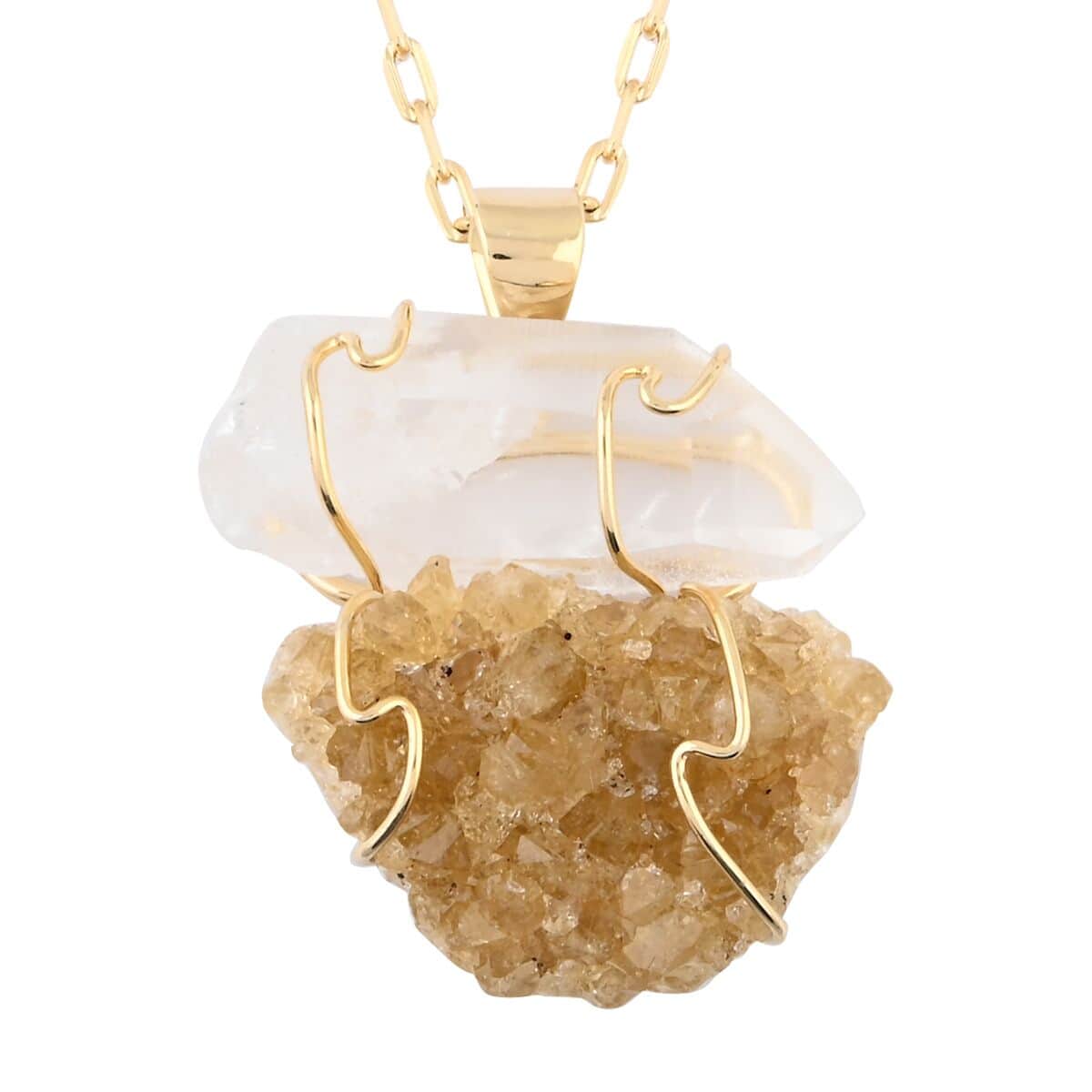 Colors of Brazil Crystal and Citrine Pendant Necklace 20 Inches in Goldtone 38.00 ctw image number 0