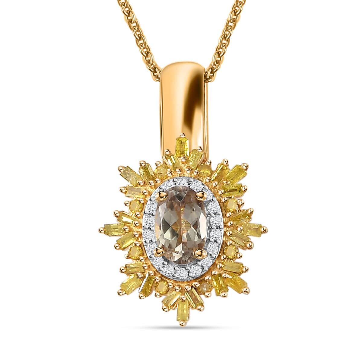 AAA Turkizite, Yellow and White Diamond Sunrays Pendant Necklace 20 Inches in 18K Vermeil Yellow Gold Over Sterling Silver 0.80 ctw image number 0