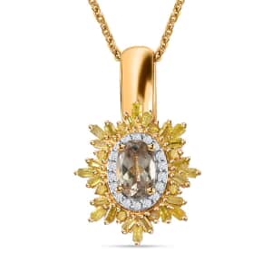 AAA Turkizite, Yellow and White Diamond Sunrays Pendant Necklace 20 Inches in 18K Vermeil Yellow Gold Over Sterling Silver 0.80 ctw