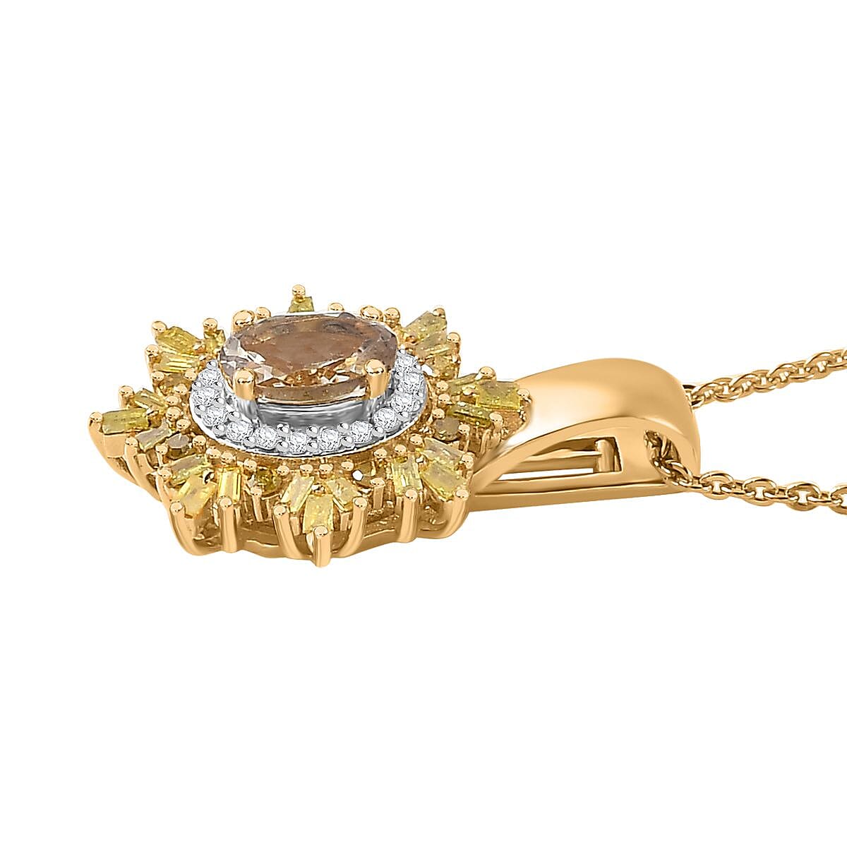AAA Turkizite, Yellow and White Diamond Sunrays Pendant Necklace 20 Inches in 18K Vermeil Yellow Gold Over Sterling Silver 0.80 ctw