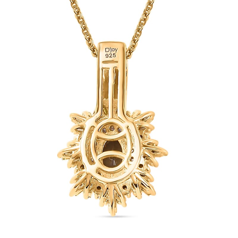 AAA Turkizite, Yellow and White Diamond Sunrays Pendant Necklace 20 Inches in 18K Vermeil Yellow Gold Over Sterling Silver 0.80 ctw
