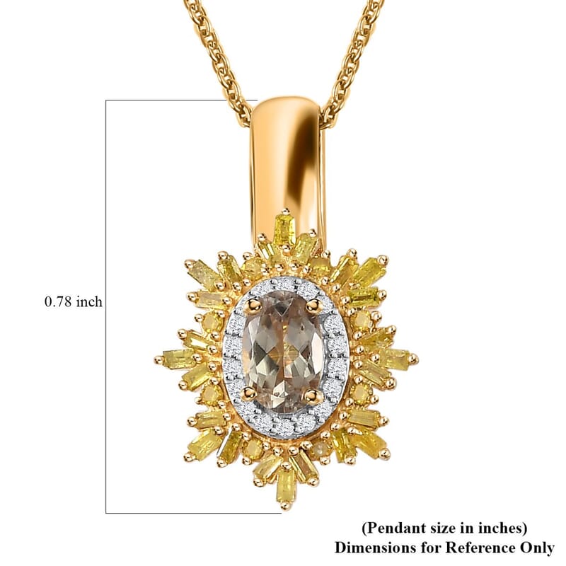 AAA Turkizite, Yellow and White Diamond Sunrays Pendant Necklace 20 Inches in 18K Vermeil Yellow Gold Over Sterling Silver 0.80 ctw