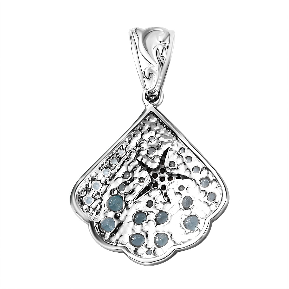 Betroka Blue Apatite and Thai Black Spinel Star Fish and Shell Pendant Necklace 20 Inches in Rhodium Over Sterling Silver 2.10 ctw image number 4
