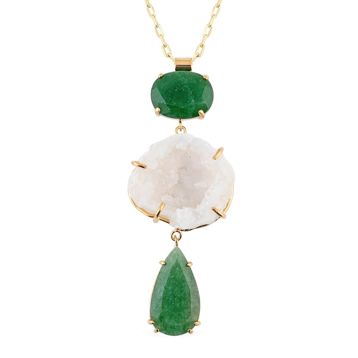 Colors of Brazil White Quartz and Green Onyx Pendant Necklace 16-20 Inches in Goldtone 78.00 ctw image number 0