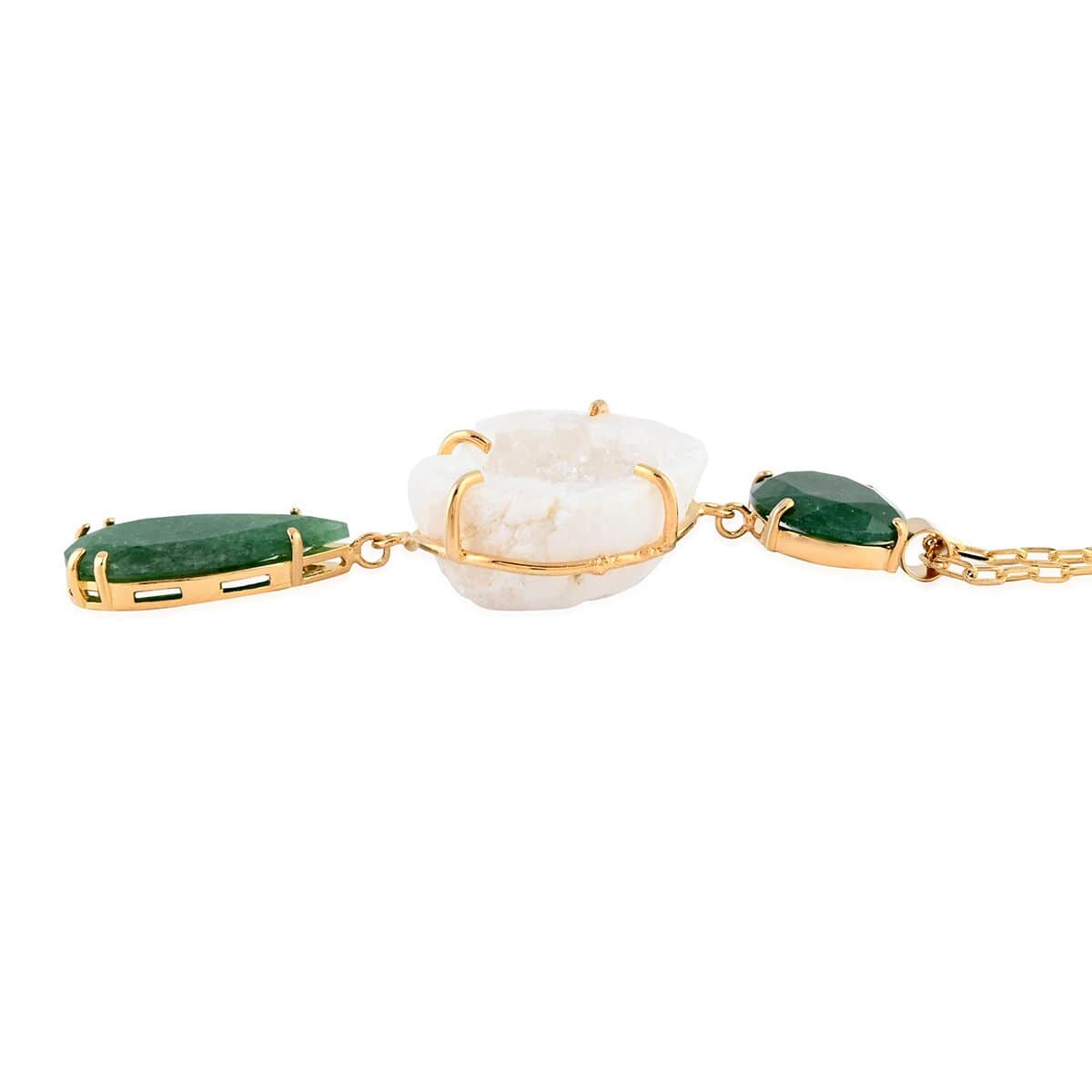 Colors of Brazil White Quartz and Green Onyx Pendant Necklace 16-20 Inches in Goldtone 78.00 ctw image number 3