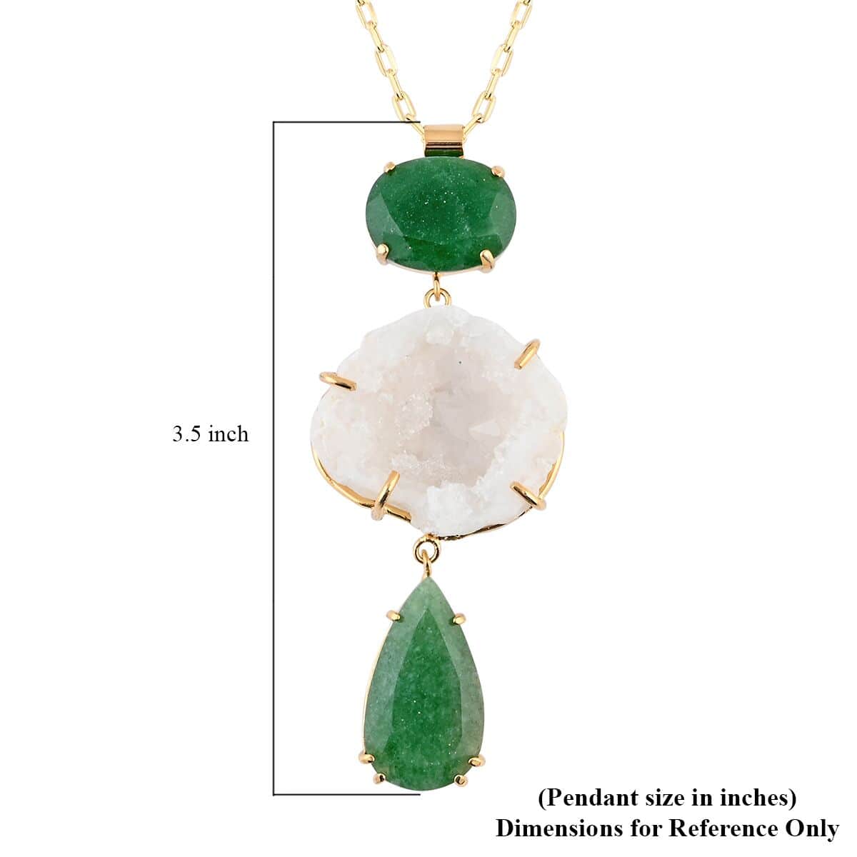 Colors of Brazil White Quartz and Green Onyx Pendant Necklace 16-20 Inches in Goldtone 78.00 ctw image number 4