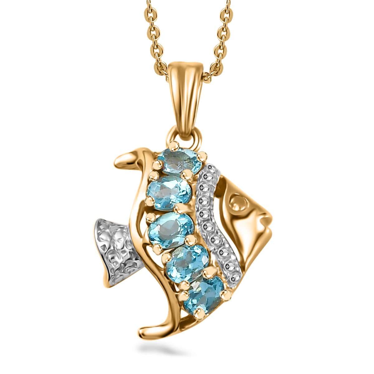 Premium Betroka Blue Apatite Fish Pendant Necklace 20 Inches in 18K Vermeil Yellow Gold Over Sterling Silver 0.90 ctw image number 0
