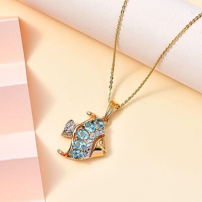 Premium Betroka Blue Apatite Fish Pendant Necklace 20 Inches in 18K Vermeil Yellow Gold Over Sterling Silver 0.90 ctw