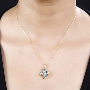 Premium Betroka Blue Apatite Fish Pendant Necklace 20 Inches in 18K Vermeil Yellow Gold Over Sterling Silver 0.90 ctw