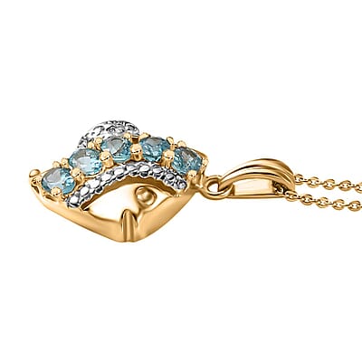 Premium Betroka Blue Apatite Fish Pendant Necklace 20 Inches in 18K Vermeil Yellow Gold Over Sterling Silver 0.90 ctw