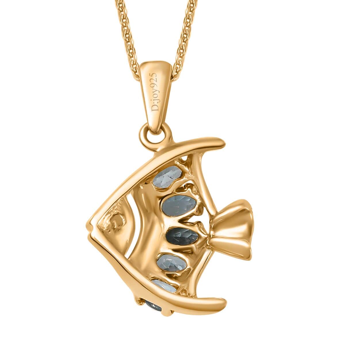 Premium Betroka Blue Apatite Fish Pendant Necklace 20 Inches in 18K Vermeil Yellow Gold Over Sterling Silver 0.90 ctw image number 4