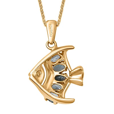 Premium Betroka Blue Apatite Fish Pendant Necklace 20 Inches in 18K Vermeil Yellow Gold Over Sterling Silver 0.90 ctw