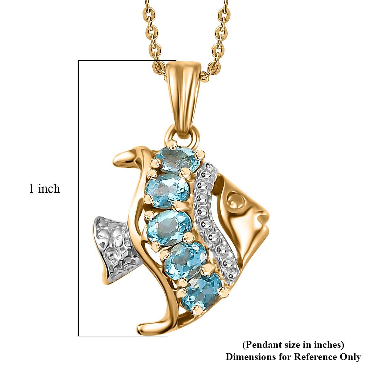 Premium Betroka Blue Apatite Fish Pendant Necklace 20 Inches in 18K Vermeil Yellow Gold Over Sterling Silver 0.90 ctw