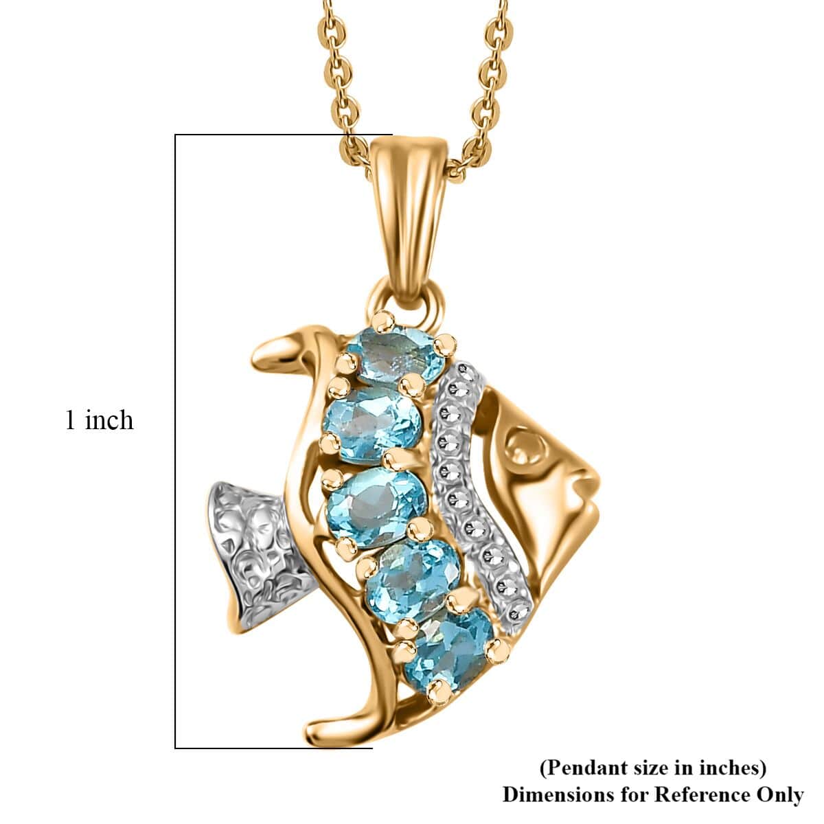 Premium Betroka Blue Apatite Fish Pendant Necklace 20 Inches in 18K Vermeil Yellow Gold Over Sterling Silver 0.90 ctw image number 5