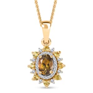 Golden Tanzanite and Multi Gemstone Sunburst Pendant Necklace 20 Inches in 18K Vermeil Yellow Gold Over Sterling Silver 1.25 ctw