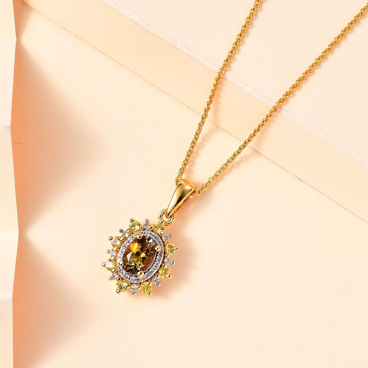 Golden Tanzanite and Multi Gemstone Sunburst Pendant Necklace 20 Inches in 18K Vermeil Yellow Gold Over Sterling Silver 1.25 ctw image number 1