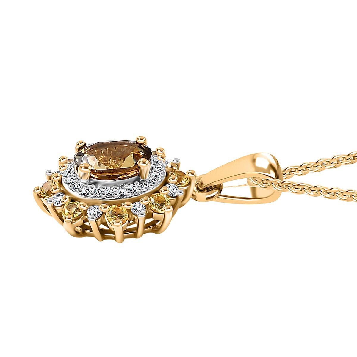 Golden Tanzanite and Multi Gemstone Sunburst Pendant Necklace 20 Inches in 18K Vermeil Yellow Gold Over Sterling Silver 1.25 ctw