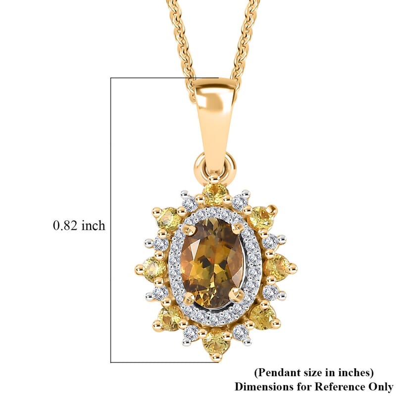 Golden Tanzanite and Multi Gemstone Sunburst Pendant Necklace 20 Inches in 18K Vermeil Yellow Gold Over Sterling Silver 1.25 ctw