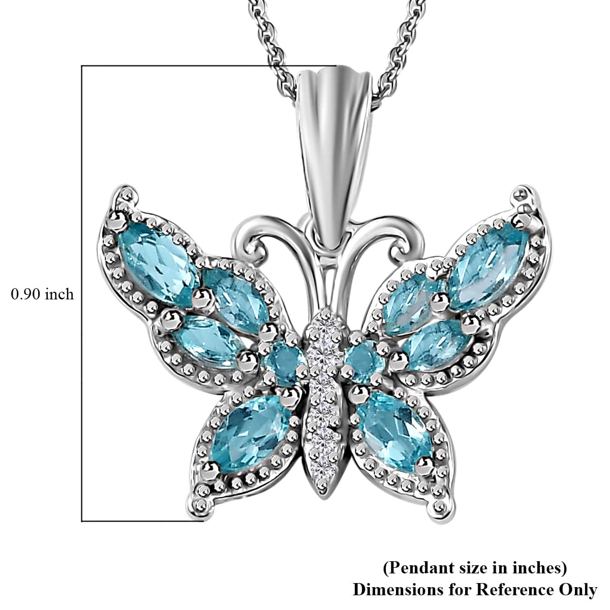 Betroka Blue Apatite and White Zircon Butterfly Pendant Necklace 20 Inches in Rhodium Over Sterling Silver 1.20 ctw image number 4