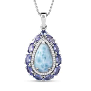 Larimar and Multi Gemstone Cocktail Pendant Necklace 20 Inches in Rhodium Over Sterling Silver 10.60 ctw