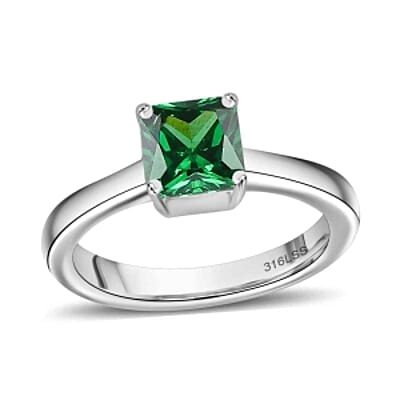 Simulated Diopside Color Diamond Ring (Size 8.0), 3.40 ctw Earrings and Pendant Necklace (20 Inches) in Stainless Steel