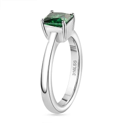 Simulated Diopside Color Diamond Ring (Size 8.0), 3.40 ctw Earrings and Pendant Necklace (20 Inches) in Stainless Steel