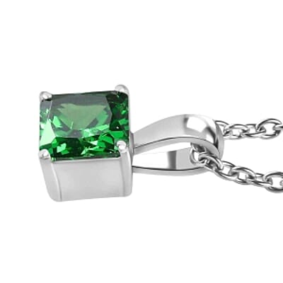 Simulated Diopside Color Diamond Ring (Size 8.0), 3.40 ctw Earrings and Pendant Necklace (20 Inches) in Stainless Steel
