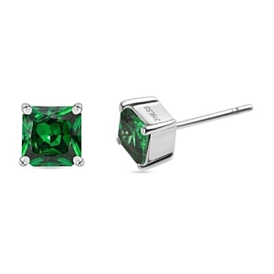 Simulated Diopside Color Diamond Ring (Size 8.0), 3.40 ctw Earrings and Pendant Necklace (20 Inches) in Stainless Steel